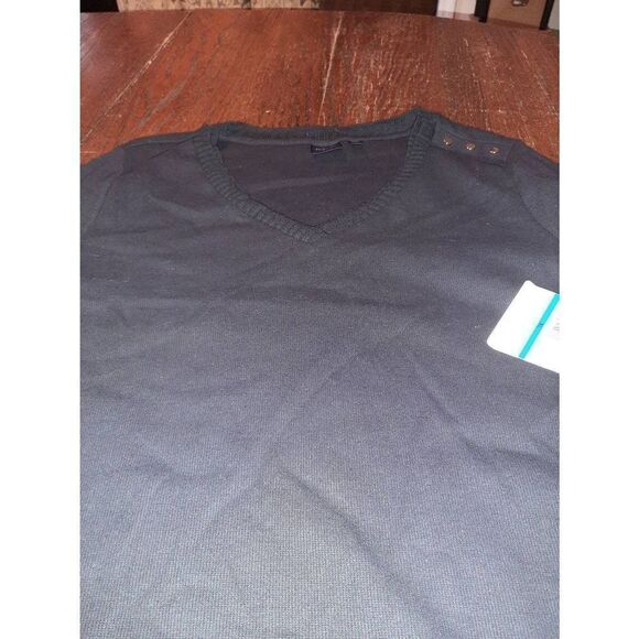 New XL Rafaella Black Long Sleeve VNeck Knit Sweater with Shoulder Detail NWT - Picture 2 of 5